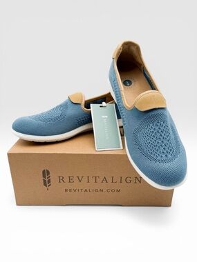 Revitalign Antigua Knit Orthotic Walking Slip-On Loafer Shoes Blue 9.5 New